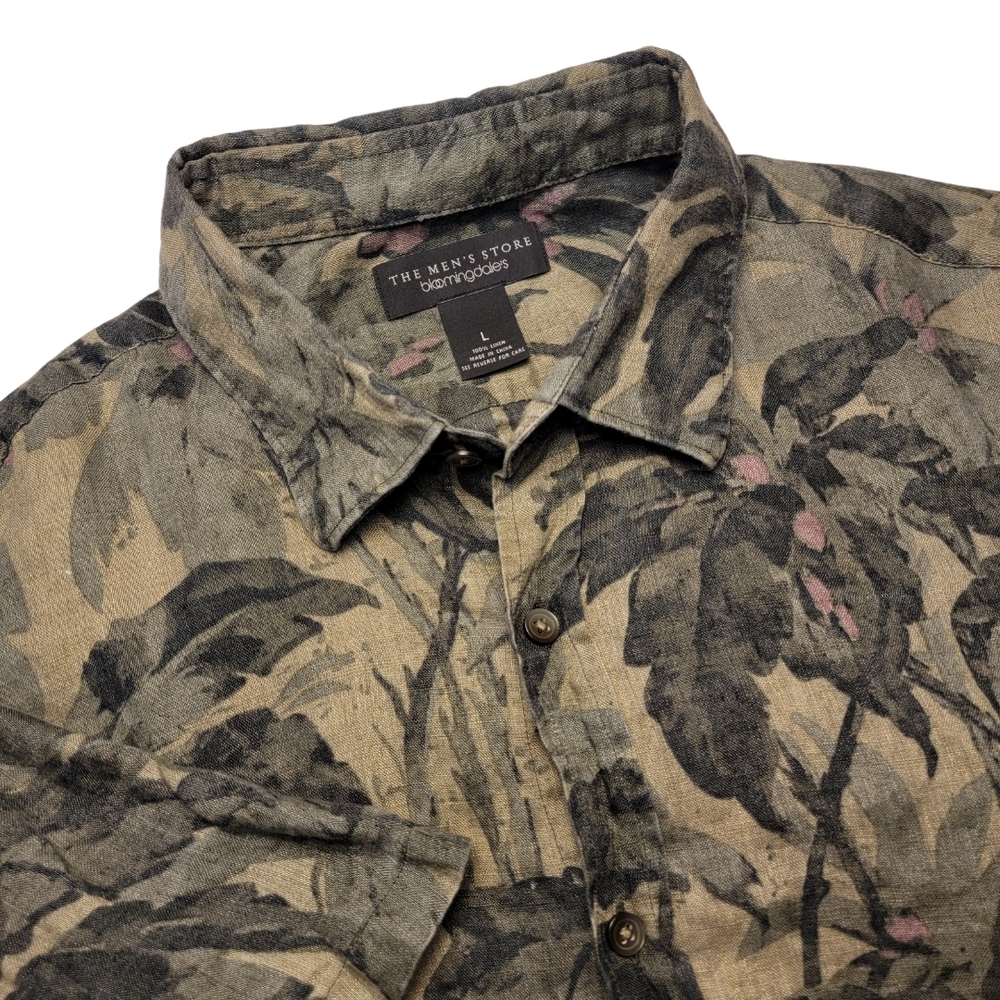 Bloomingdale's 100% Linen Floral Camo Short Sleeve Shirt - Picture 5 of 5